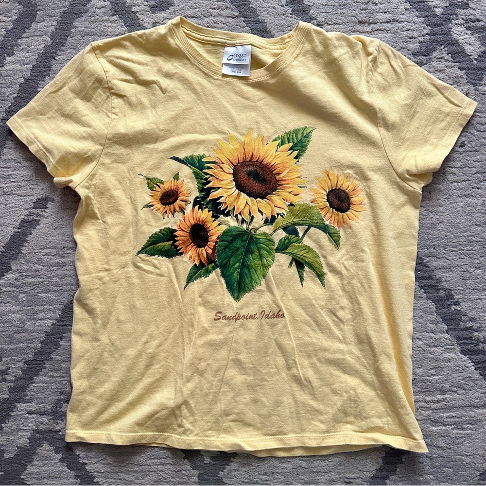 Port & Company Yellow T-shirt Sunflower Sandpoint Idaho Size Medium